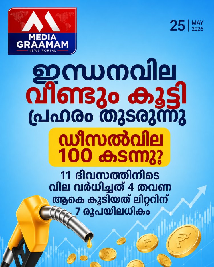 പ്രഹരം തുടരുന്നു: ഇന്ധനവില വീണ്ടും കൂട്ടി. ഡീസല്‍വില 100 കടന്നു.  11 ദിവസത്തിനിടെ വില വര്‍ധിപ്പിച്ചത് 4 തവണ, ആകെ കൂടിയത് ലിറ്ററിന് 7 രൂപയിലധികം