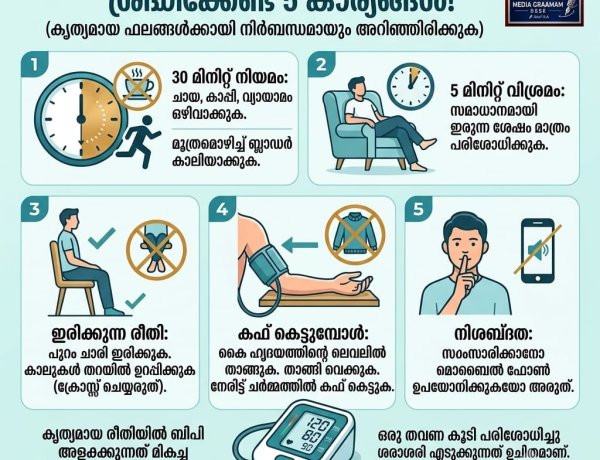 വീട്ടിൽ വെച്ച് ബിപി നോക്കാറുണ്ടോ? കൃത്യമായ റീഡിംഗ് ലഭിക്കാൻ ഈ 5 കാര്യങ്ങൾ നിർബന്ധമായും ശ്രദ്ധിക്കൂ!