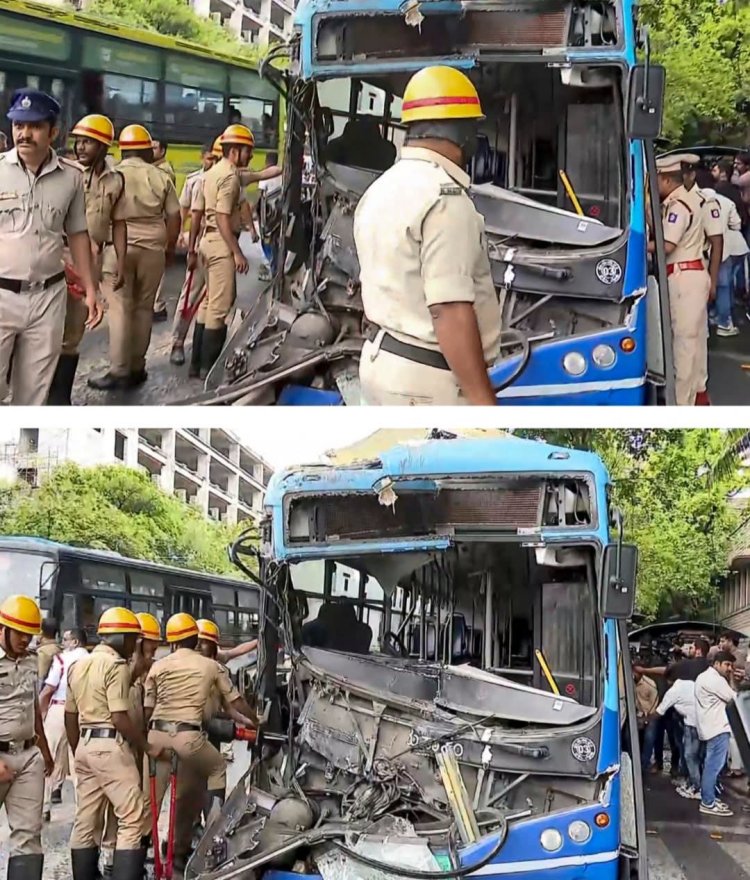 ബെംഗളൂരുവിൽ ബിഎംടിസി ഇലക്ട്രിക് ബസ് അപകടം; ഡ്രൈവറുടെ നില ഗുരുതരം, നിരവധി പേർക്ക് പരിക്ക്.