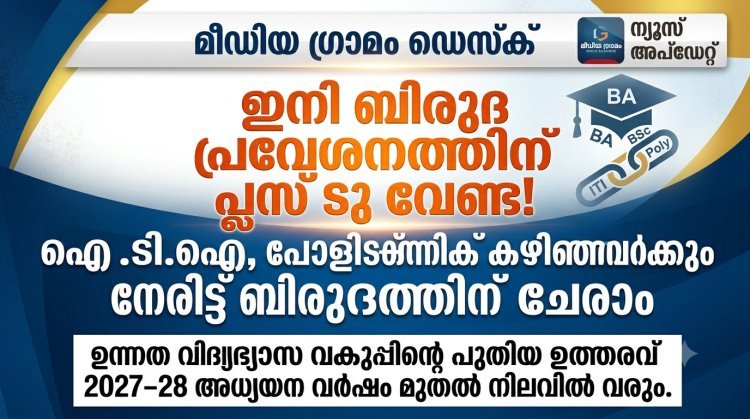 ഇനി ബിരുദത്തിന് പ്ലസ് ടു നിർബന്ധമല്ല; ഐ.ടി.ഐ, പോളിടെക്നിക് കഴിഞ്ഞവർക്കും നേരിട്ട് പ്രവേശനം