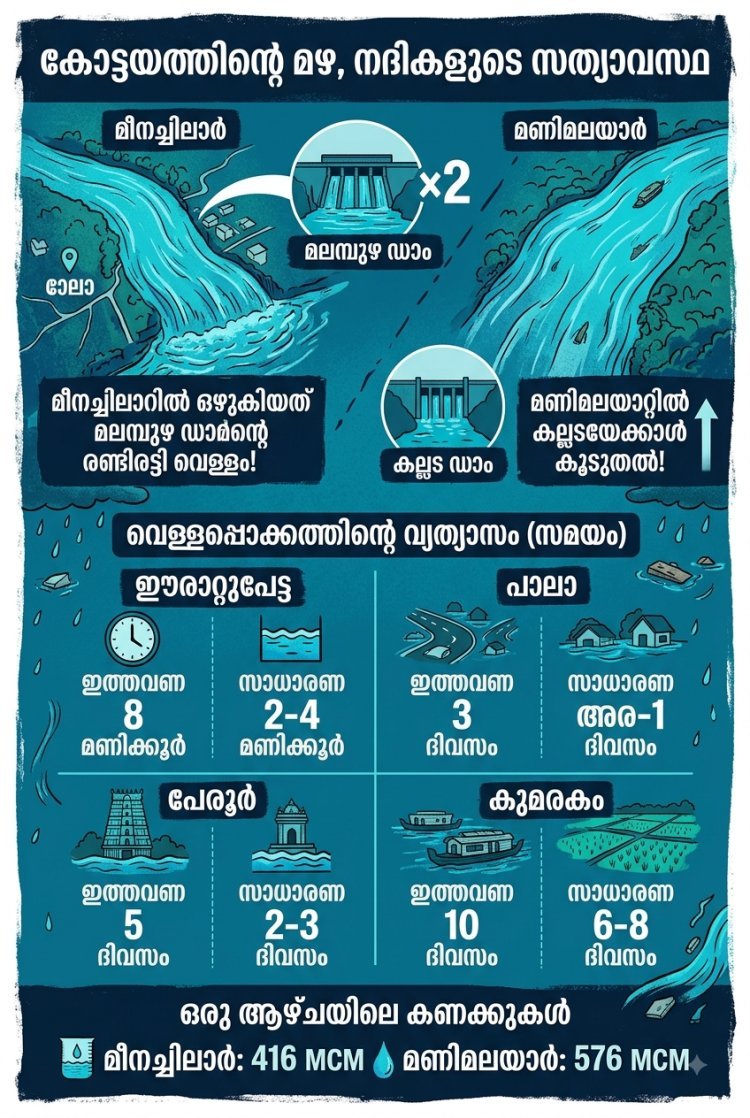 മീനച്ചിലാറ്റിലൂടെ ഒഴുകിയത് മലമ്പുഴ ഡാമിന്റെ ഇരട്ടി വെള്ളം; മണിമലയാറ്റിൽ കല്ലടയേക്കാൾ കൂടുതൽ