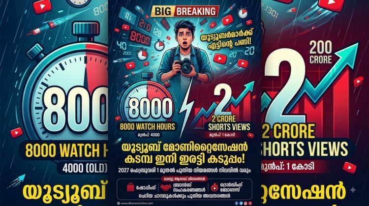 8000 വാച്ച് അവറും 2 കോടി വ്യൂസും; യൂട്യൂബ് 'മോണിറ്റൈസേഷൻ' കടമ്പ ഇനി ഇരട്ടി കടുപ്പം