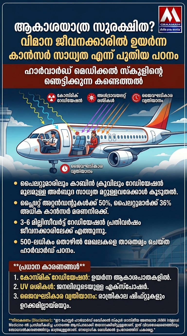 ആകാശപാതയിലെ നിശബ്ദ വില്ലൻ: പൈലറ്റുമാരിലും വിമാന ജീവനക്കാരിലും ഉയർന്ന കാൻസർ ഭീഷണി: ശാസ്ത്രീയ പഠന റിപ്പോർട്ട്