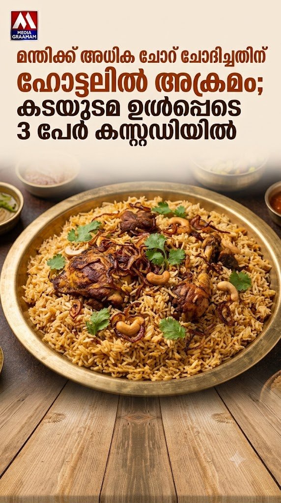മന്തിക്ക് അധിക ചോറ് ചോദിച്ചു; തിരുവനന്തപുരത്ത് സ്കൂൾ വിദ്യാർഥികൾക്ക് മർദ്ദനം, കടയുടമ ഉൾപ്പെടെ 3 പേർ കസ്റ്റഡിയിൽ