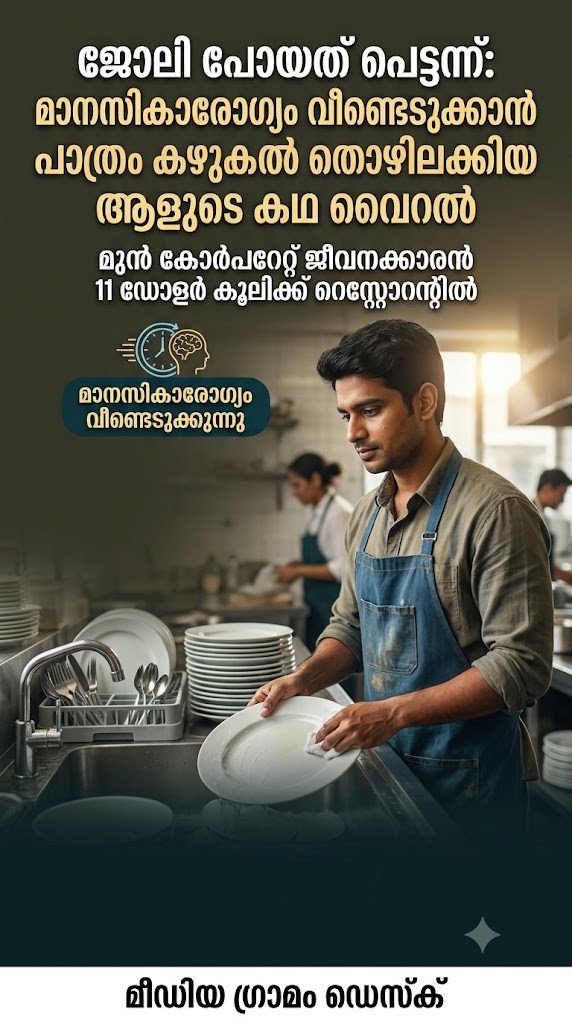 ജോലി പോയത്​ പെട്ടന്ന്​: മാനസികാരോഗ്യം വീണ്ടെടുക്കാൻ പാത്രം കഴുകൽ തൊഴിലായി സ്വീകരിച്ച കോർപ്പറേറ്റ് ജീവനക്കാരന്റെ കഥ വൈറൽ