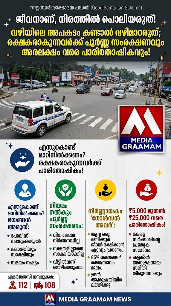 വഴിയിലെ അപകടം കണ്ടാൽ വഴിമാറരുത്; രക്ഷകരാകുന്നവർക്ക് പൂർണ്ണ സംരക്ഷണവും അരലക്ഷം വരെ പാരിതോഷികവും!