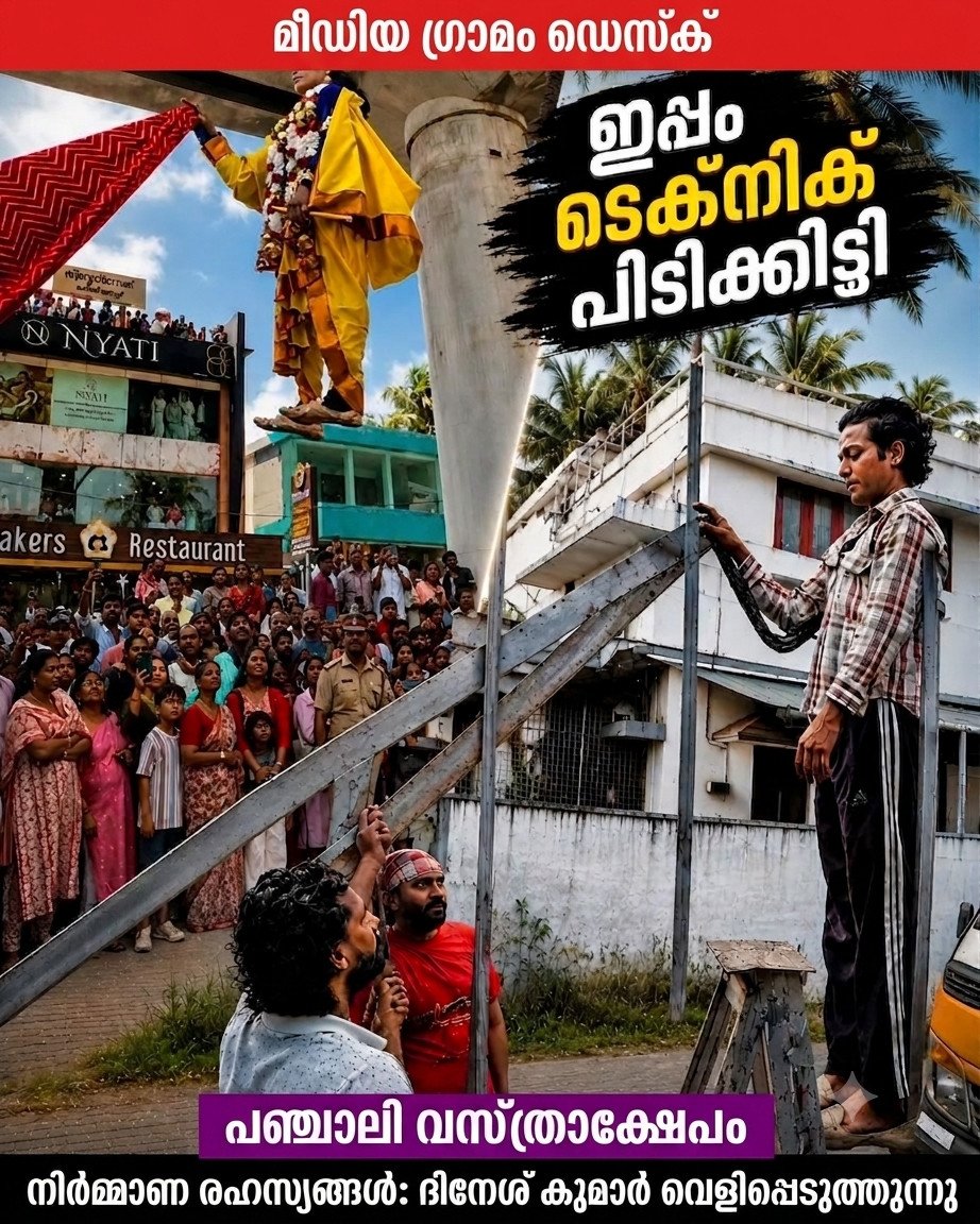ആകാശത്ത് കൃഷ്ണൻ "എയറിൽ"; ഇതെങ്ങനെ? തൃപ്പൂണിത്തുറയെ അമ്പരപ്പിച്ച നിശ്ചലദൃശ്യത്തിന് പിന്നിലെ മാജിക് ഇതാണ്!
