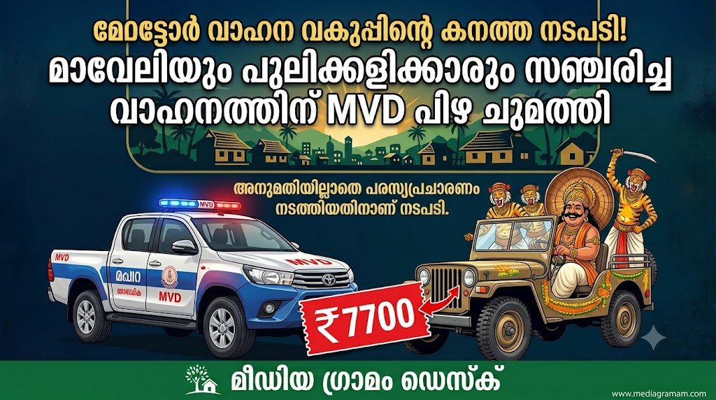 എം വി ഡിക്കെന്ത്​ മാവേലിയും പുലി കളിയും; നിയമം പാലിക്കാത്ത ‘മാവേലിക്ക്​’ പിഴയിട്ടു