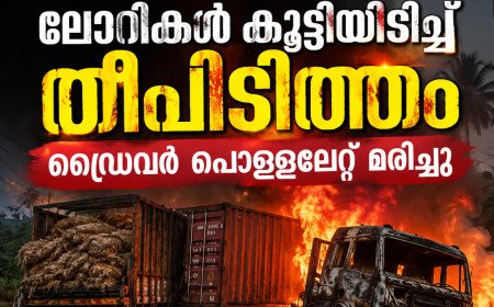 മുണ്ടൂർ വേലിക്കാട് ലോറികൾ കൂട്ടിയിടിച്ച് തീപിടിത്തം; ഡ്രൈവർ പൊള്ളലേറ്റ് മരിച്ചു