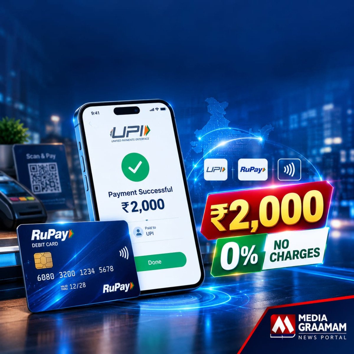 ₹2,000 വരെ UPI ഇടപാടുകൾക്ക് ഫീസില്ല; RuPay കാർഡ് പേയ്മെന്റുകൾക്കും ചാർജില്ല
