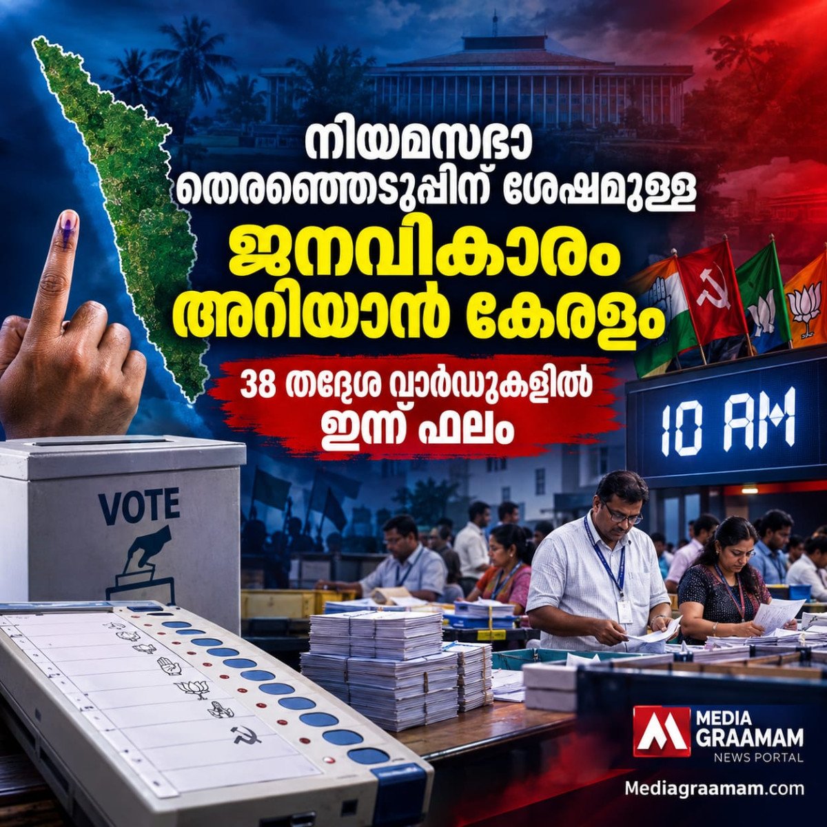 നിയമസഭാ തെരഞ്ഞെടുപ്പിന് ശേഷമുള്ള ജനവികാരം അറിയാൻ കേരളം; 38 തദ്ദേശ വാർഡുകളിൽ ഇന്ന് ഫലം