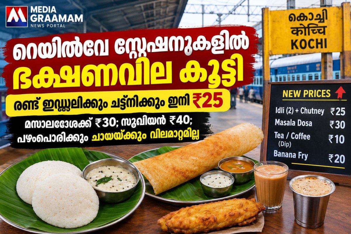 റെയിൽവേ സ്റ്റേഷനുകളിൽ ഭക്ഷണവില കൂട്ടി; രണ്ട് ഇഡ്ഡലിക്കും ചട്ട്നിക്കും ഇനി ₹25
