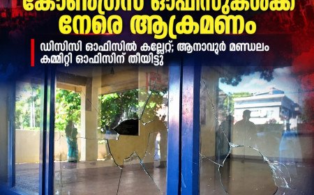 തിരുവനന്തപുരം ഡിസിസി ഓഫീസിന് നേരെ കല്ലേറ്; ചില്ലുകൾ തകർന്നു,