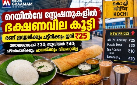 റെയിൽവേ സ്റ്റേഷനുകളിൽ ഭക്ഷണവില കൂട്ടി; രണ്ട് ഇഡ്ഡലിക്കും ചട്ട്നിക്കും ഇനി ₹25