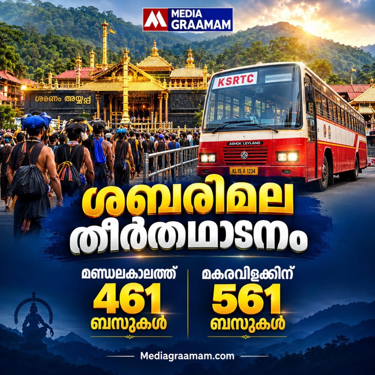 ശബരിമല തീർഥാടനം: മണ്ഡലകാലത്ത് 461 ബസുകൾ; മകരവിളക്കിന് 561 ബസുകളുമായി കെഎസ്ആർടിസി