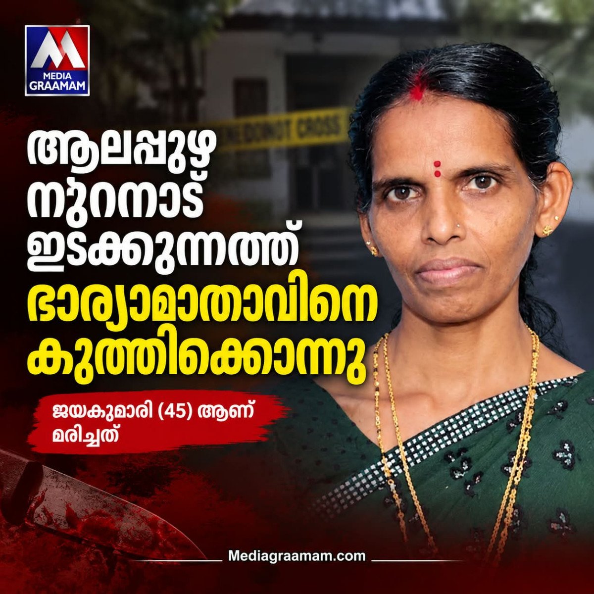 മകളെ ആക്രമിക്കുന്നത് തടയാൻ ശ്രമിച്ചു; ആലപ്പുഴയിൽ മരുമകന്റെ കുത്തേറ്റ് ഭാര്യാമാതാവ് മരിച്ചു